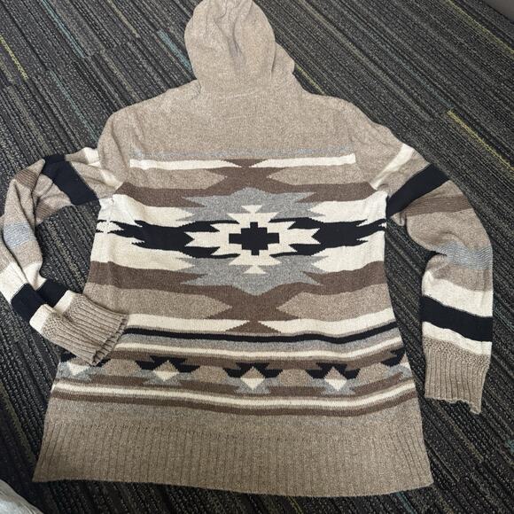 American Eagle Hooded Sweater Mens M Beige Aztec button neck southwest - Picture 6 of 7